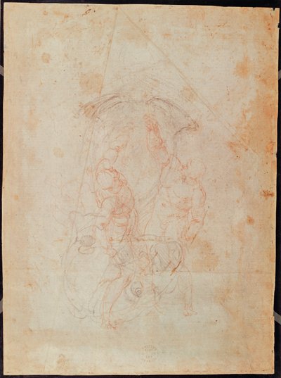 2人の男性像の研究（紙に赤いチョーク）（verso） 作： Michelangelo Buonarroti